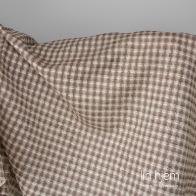 Lin bomullstoff gulbrunt med gjennomsiktige ruter