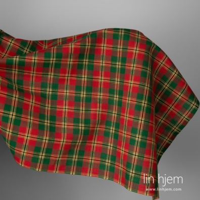 Lin-bomull stoff med grønne, røde ruter