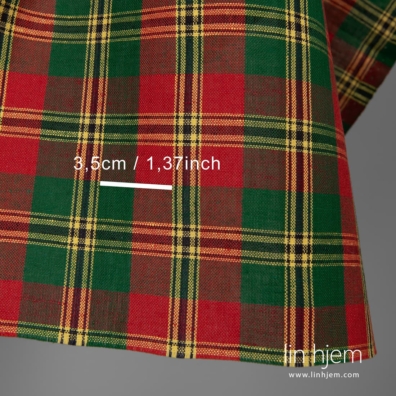 Lin-bomull stoff med ruter vevd av gult, svart, rødt og grønt garn