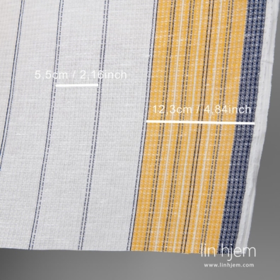 Vaffel lin-bomull stoff med hvitte, gule og blå striper