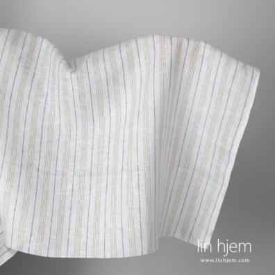 Linstoff hvitt med blå og grå striper