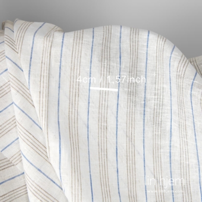 Linstoff hvitt med blå og grå striper 115cm bredt