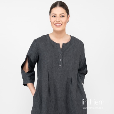 Mørkegrå linkjole med 3/4-lange ermer med splitt