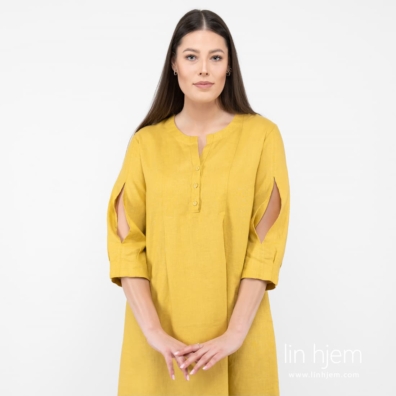 Sennep gul linkjole med 3/4-lange splitt ermer, lukking foran