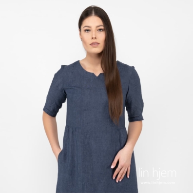 LEONA mørkeblå linkjole med 3/4-ermer