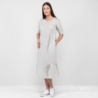 LEONA lys grå linkjole med 3/4-ermer