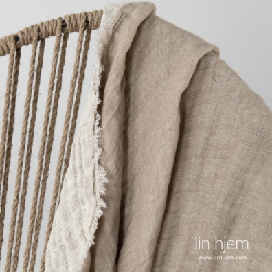 FARGO lin pledd beige med 1,5cm frynser