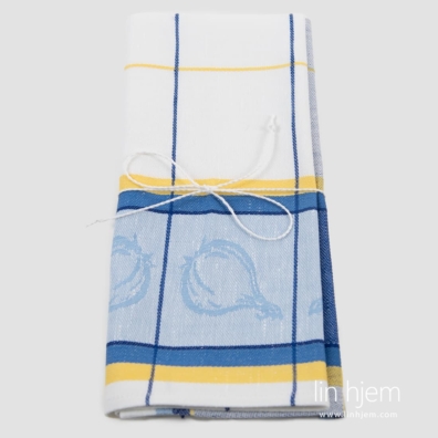 Lin-bomull kjøkkenhåndkle jacquard med løk mønster og ruter