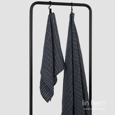 BAHA lin håndkle med blå striper med løkke