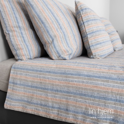 Dynetrekk i lin-bomull blåbrun stripet med knapper HAWAI