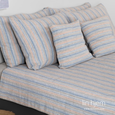 HAWAI sengesett blå-brun stripete er laget av mykt, skånsomt, vasket lin-bomull stoff