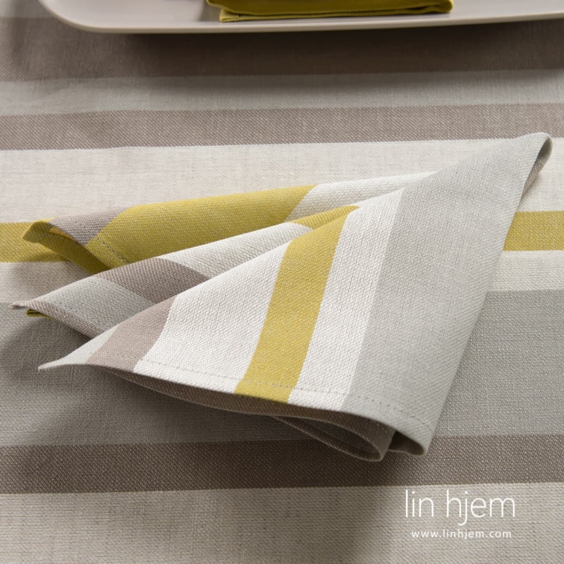 MIMOSA gr&aring;-gul stripete halvlin serviett