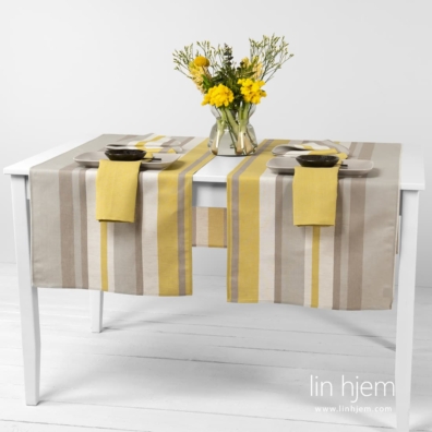 MIMOSA grå-gul stripete halvlin bordløper