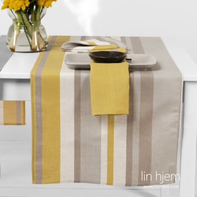 MIMOSA grå-gul stripete lin-bomull bordløper i twill mønster
