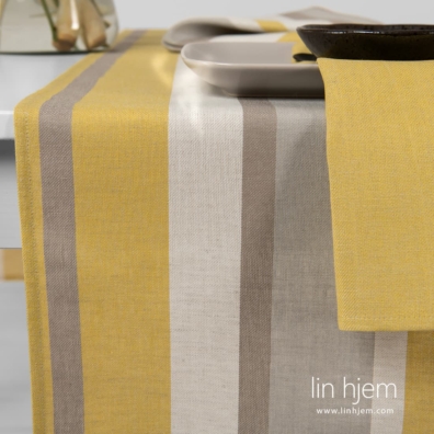 MIMOSA grå-gul stripete lin-bomull bordløper