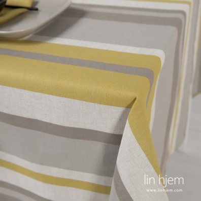 MIMOSA grå-gul stripete lin-bomull duk