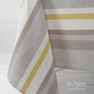 MIMOSA stripete lin-bomull duk vevd av hvitt, beige, grått, lysgrått og gult garn