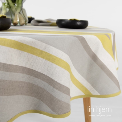 MIMOSA rund (oval) grå-gul stripete lin-bomull duk i twill mønster