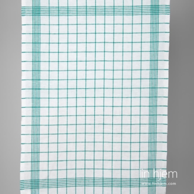 Lin-bomull stoff med grønne ruter