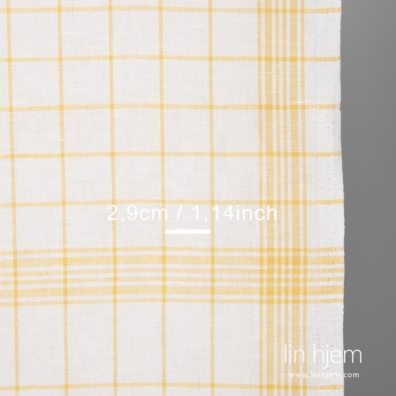 Lin-bomull stoff med gule ruter 50cm bredt