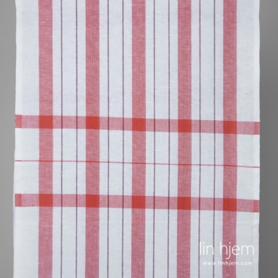 Lin-bomull stoff med røde striper