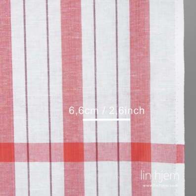 Lin-bomull stoff med røde striper 50cm bredt