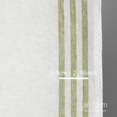 Linstoff hvit grønnlig stripete i twill mønster, 50cm bredt