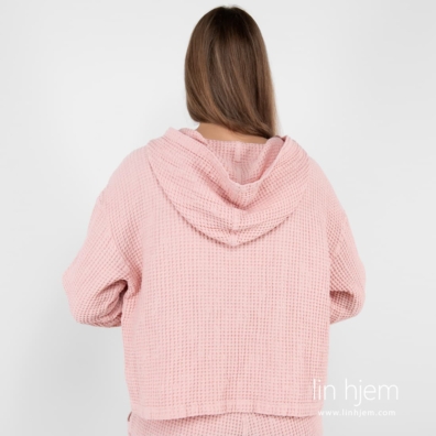 ALFI rosa lin-bomull hoodie i vaffel mønster