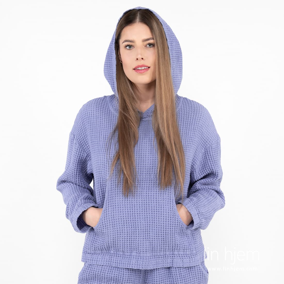 ALFI blå halvlin hoodie med lange ermer