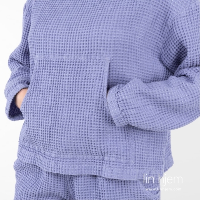 ALFI blå halvlin hoodie med stor frontlomme