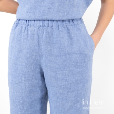 LILLY blå lin bukse med lommer