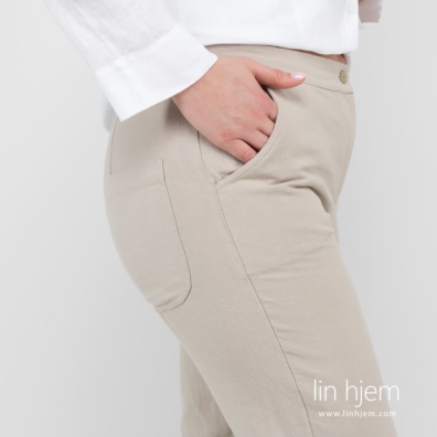 Beige lin-bomull bukse med sidelommer