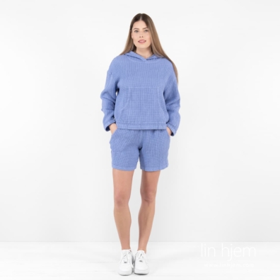 ALFI blå lin-bomull shorts og hoodie i vaffel mønster