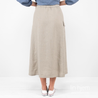 ZANZIBAR beige linskjørt med to folder foran, glidelås i siden, elastisk midje bak