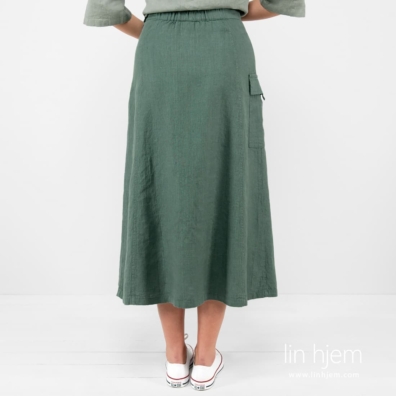 ZANZIBAR grønt linskjørt med elastisk midje bak