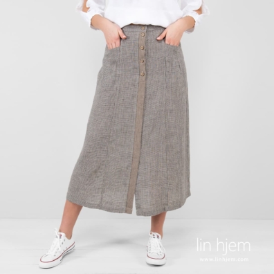 CAPETOWN rutete linskjørt med plisserte lommer, knappelukking, grå krage foran