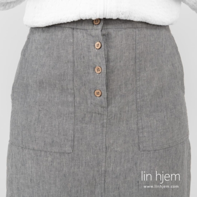 TIFA mørkegrått linskjørt med knappelukking foran