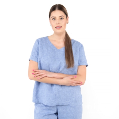 LILLY blå linbluse