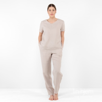 LILLY beige linbluse og bukse