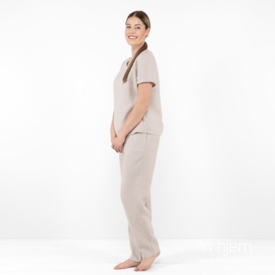 LILLY beige linbluse med korte ermer