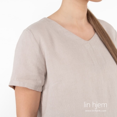 LILLY beige linbluse med V-hals