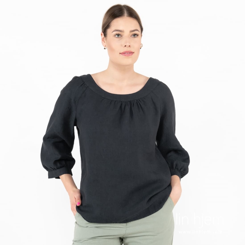 FREDA svartblå linbluse