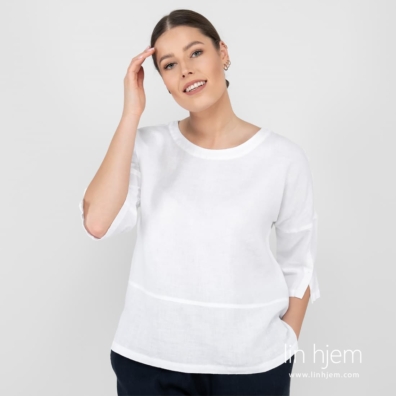 DAPHNE hvit linbluse med rund hals