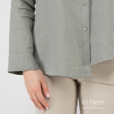 UMBER grønn linbluse med mansjetter med splitt