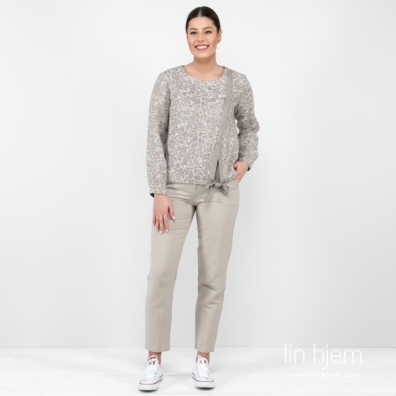 CYBIL grå lin-bomull bluse jacquard i blomster mønster