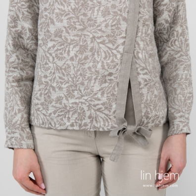 CYBIL grå halvlin bluse bundet nederst med et bånd