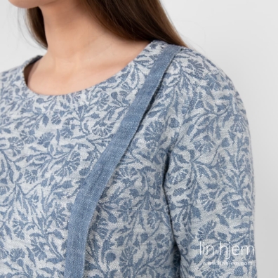 CYBIL blå lin-bomull bluse med lange ermer