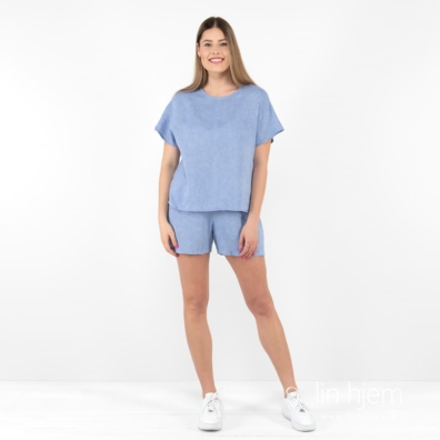 DARREN linbluse i lyseblå - blå melert stoff