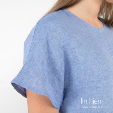 DARREN blå linbluse med korte ermer