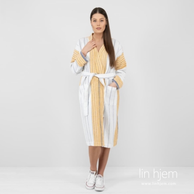 KORA hvit halvlin morgenkåpe med striper